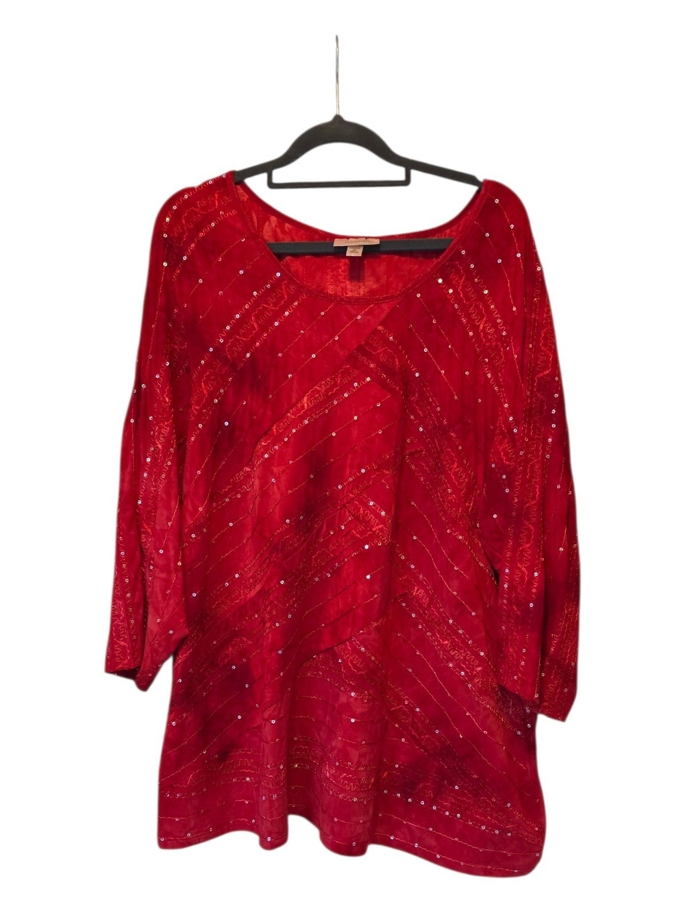 dressbarn Red Sequin-Detail Tunic Top